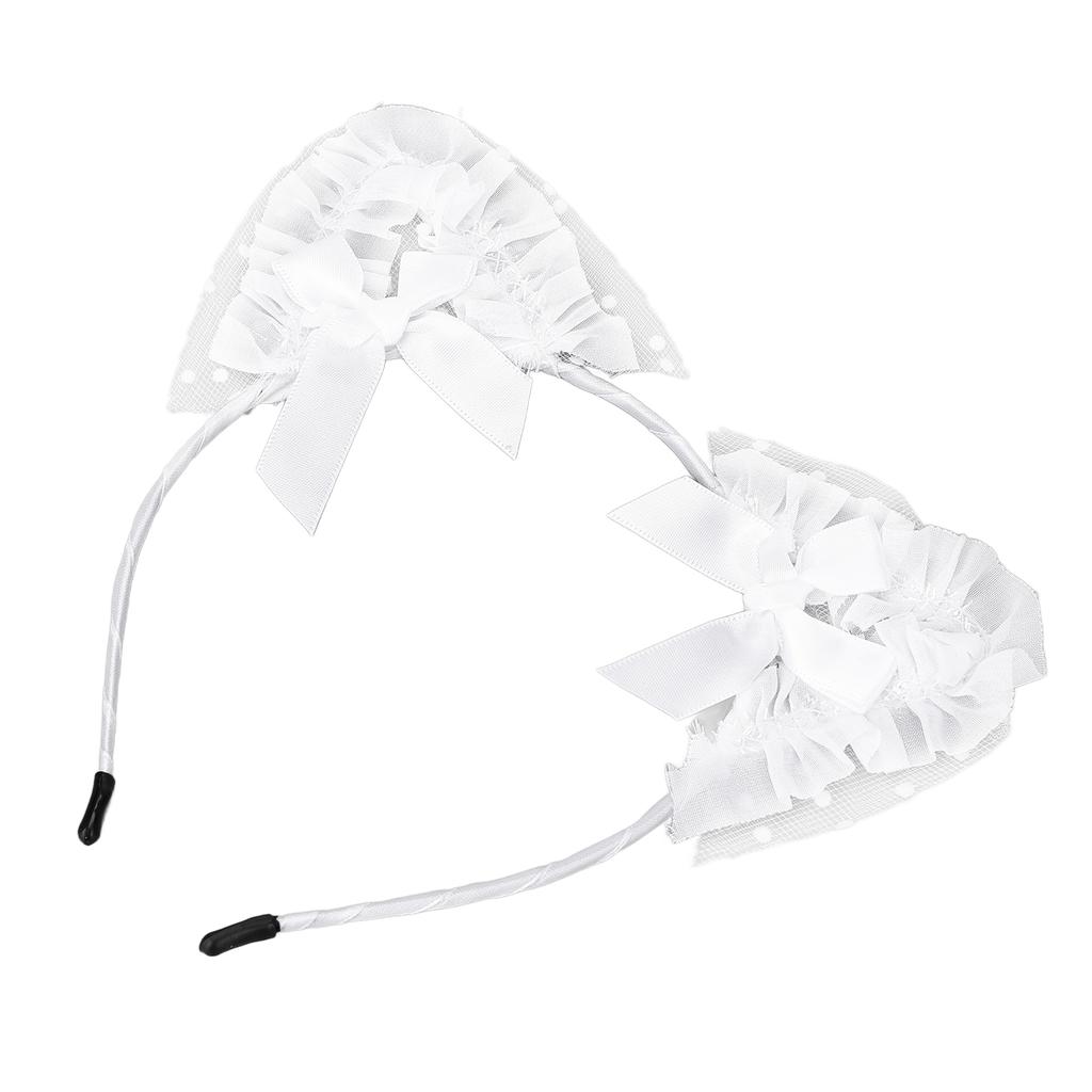 Bandeau Oreilles de Chat Blanches Joli Nœud en Gaze Exquis Bandeau Filles Accessoires Cosplay pour Halloween