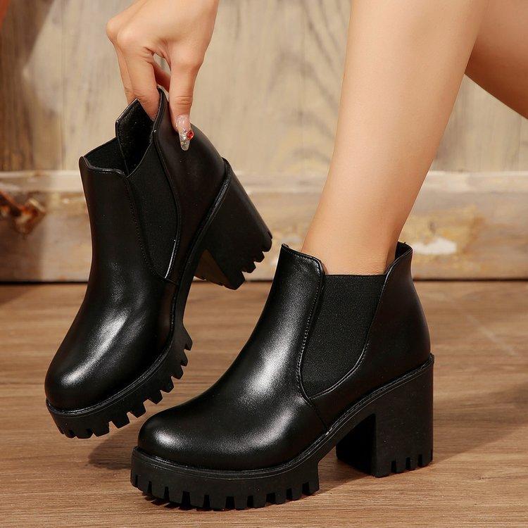 

2024 осень-зима высокие толстые каблуки короткие женские одинарные сапоги черные высокие каблуки на платформе британские ботинки Martin 41