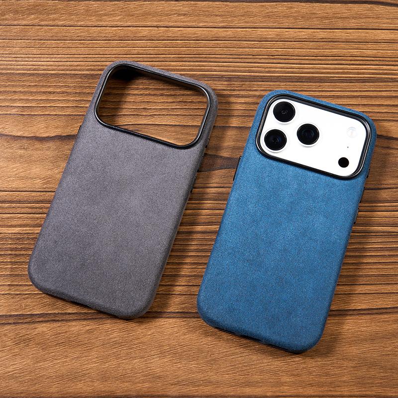 Soft Phone Case for IPhone 17 Pro Max Luxury Business Leather Case for IPhone 16 Pro Back Cover Blue Grey Color Magnetic
