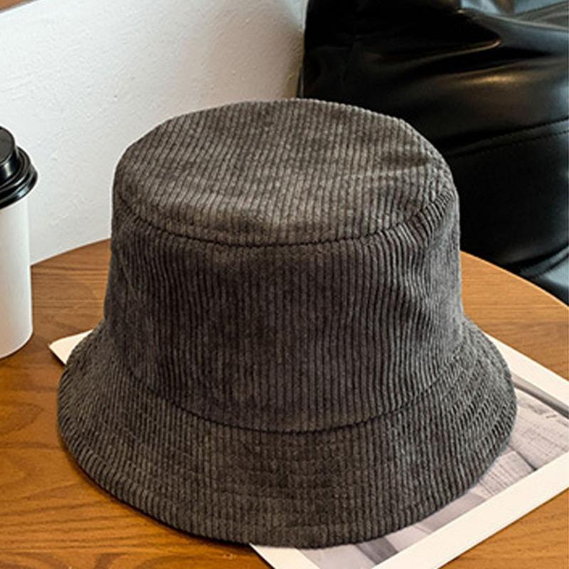 Corduroy hat embroidery autumn and winter bucket hat men's versatile thermal basin hat bucket hat tide
