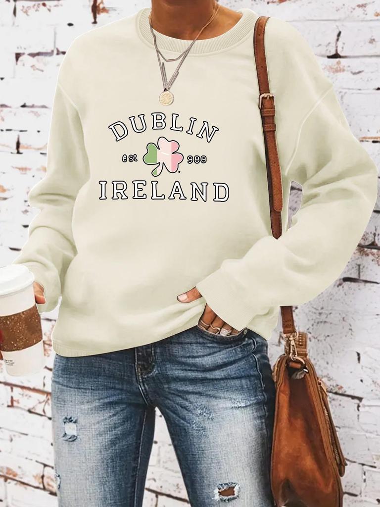 2024 Clover Print St. Patrick's Day Crew Neck Sweatshirt