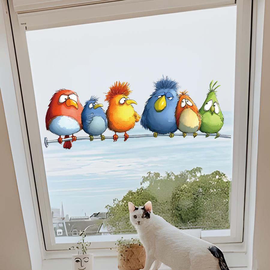 1Pc Vibrant Cartoon Birds Window Clings - Nursery Decals for Kids Room Sunlight Decor Removable Window Stickers Classroom Art