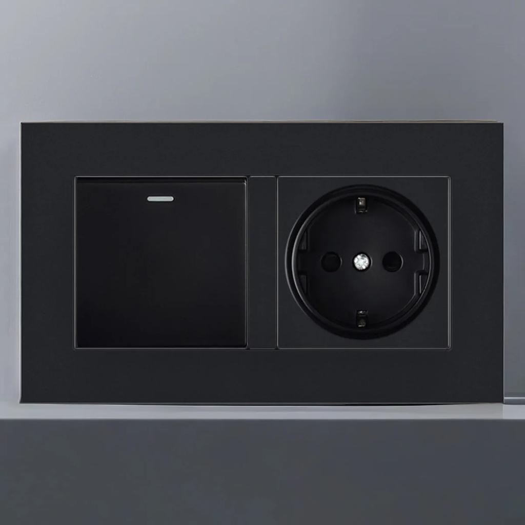 EU German Russian Standard Electrical Plug Socket Wall Power Outlet Panel 16A European RU Round Hole Power Outlet AC 250V Black