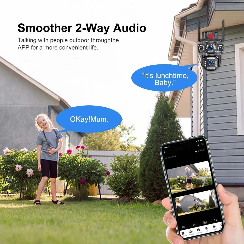 LS VISION 12MP WiFi IP pouliční kamera Venkovní 360° video sledování Zabezpečení-ochrana Tři obrazovky Ai Tracking 6K Survalance kamery