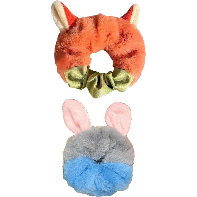 Cartoon Rabbit Fox Ears Plush Scrunchie Hair Band Woman Cute Animal Headdress Hair Rope for Girls Hair Accessoriess