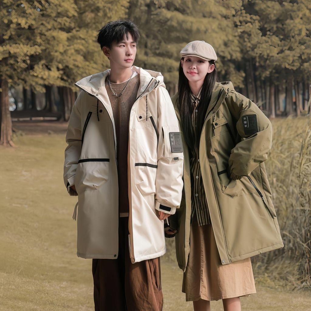 Unisex Mid-Length White Duck Down Winter Jacket: Windproof Hooded & Warm.
