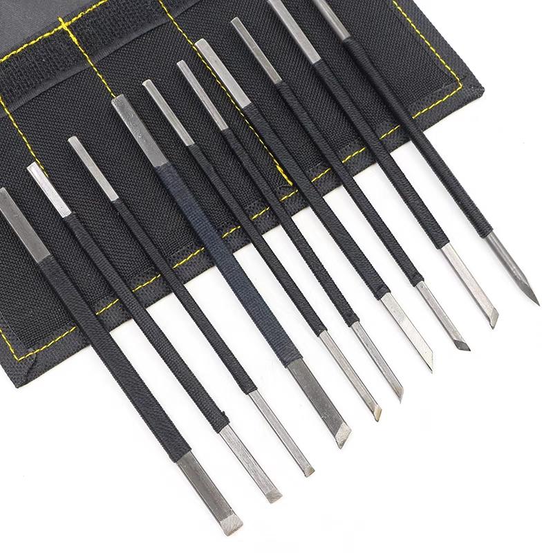 10pcs/set Wood Handle Wood Carving Chisel Tools Set Cutter Wood Carving Knife Set Woodworking Engraving Carving Hand Tool Kit