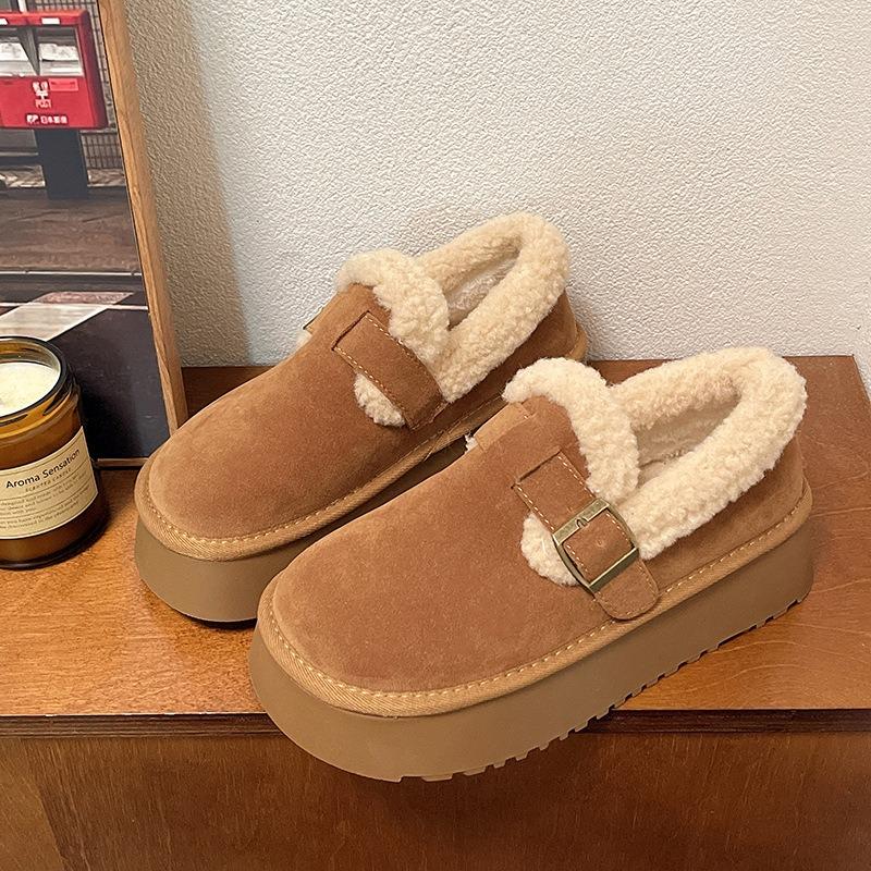 Thick-soled Women's Velvet Thickened One-pedal Women's Shoes, New Winter Cotton Shoes, Snow Boots, Fluffy Shoes