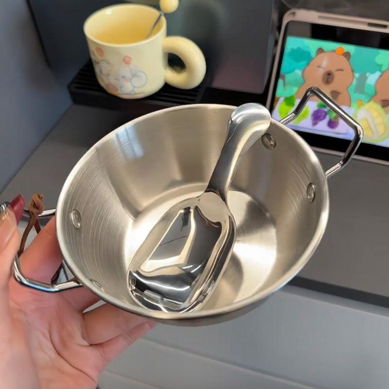 Stainless Steel Household Cuisine Bowl With Handle Rice Wine Bowls Sauce Dish Food Serving Kitchen Tableware