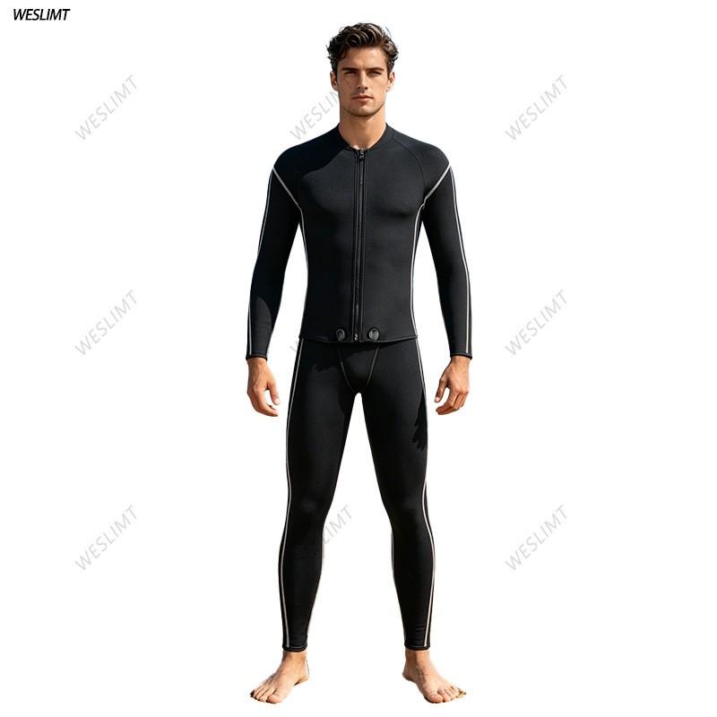 3mm Neoprene Wetsuit Set Men Women Snorkeling Diving Surfing Warm Full Sleeve Front Zip Separable Suit