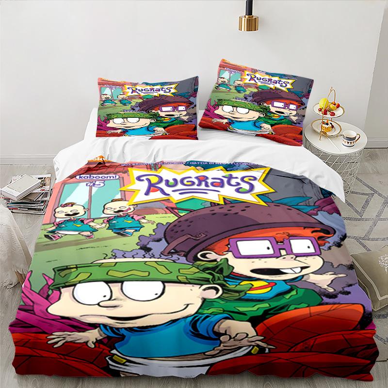 3PCS Rugrats Bedding Set Printed Duvet Cover Closure Includes 1 Duvet Cover & 2 Pillowcases for All Seasons Bedroom Decor