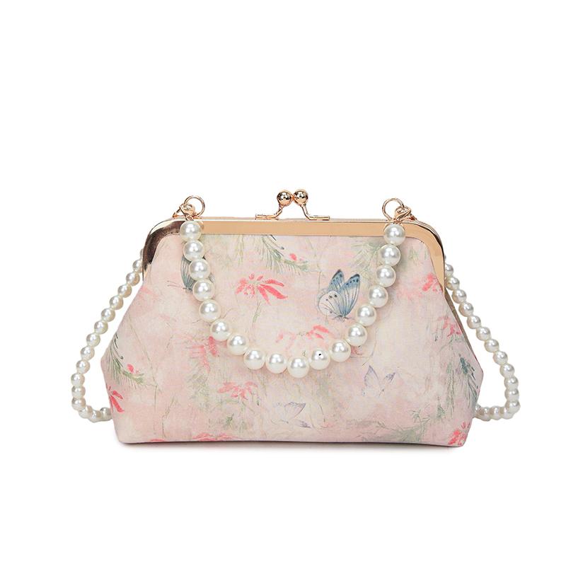 New Shell Shaped Ladies Shoulder Bag Fabric Pearl Chain Crossbody Metal Clip Small Handbag Women's Handbag