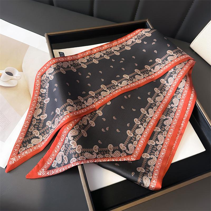 147X14Cm Paisley Print Silk Scarf Europe America Long Strip Double Layer Headband Neckerchief Foulard Hairband Hijab Ribbon 147x14cm