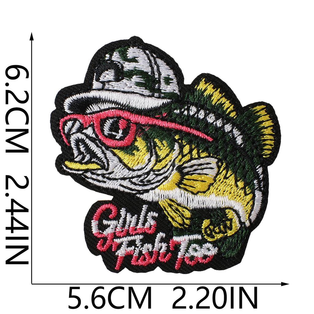 Fishing Theme Embroidery Cloth Sticker Ironing Outdoor Clothing Fishing Gear Bag Catch Pattern Diy Decorative Embroidery Mark Boy