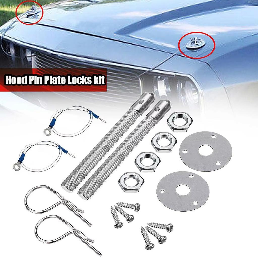 Universal Racing Stainless Steel Mount Hood Pin Plate Bonnet Lock Kit Car Hood Engine Bonnets Lock