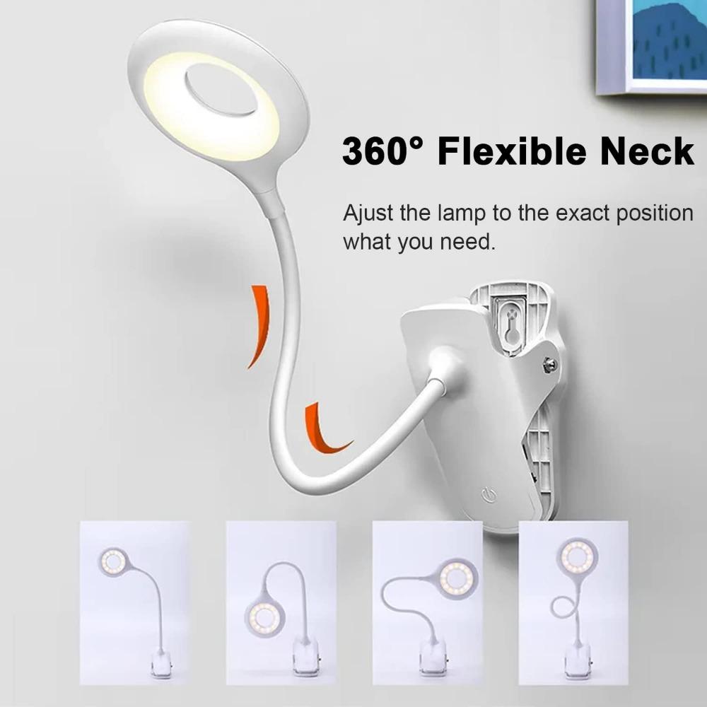 3 Level Brightness Clip on Desk Lamp Portable LED Reading Night Light Rechargeable Desk Light Dimmable Study Book Light Lamp