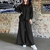 Women's Long Sleeve Button Front Shirt and Wide Leg Pants Set in 7 Colors