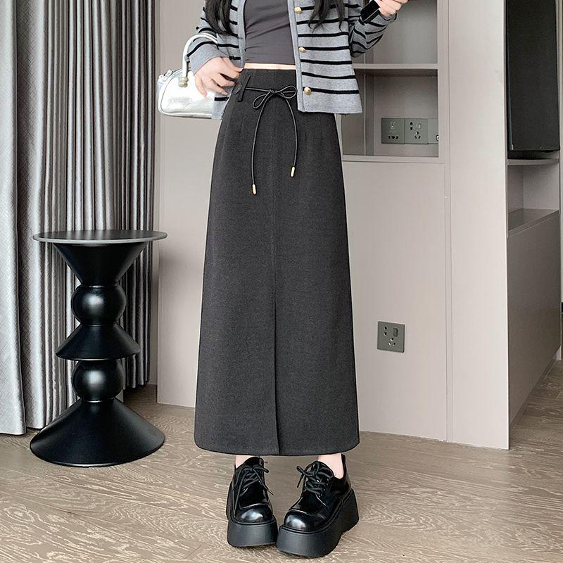 Women s High-Waist Wool Bodycon Skirt - Autumn/Winter Slimming Slit Design Extra Large серый