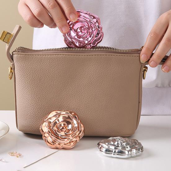 Yousheng 3D Rose Double-sided Mirror Portable Travel Mini Foldable Makeup Mirror Women Girls Vintage Pocket-sized Handheld Vanity Mirror