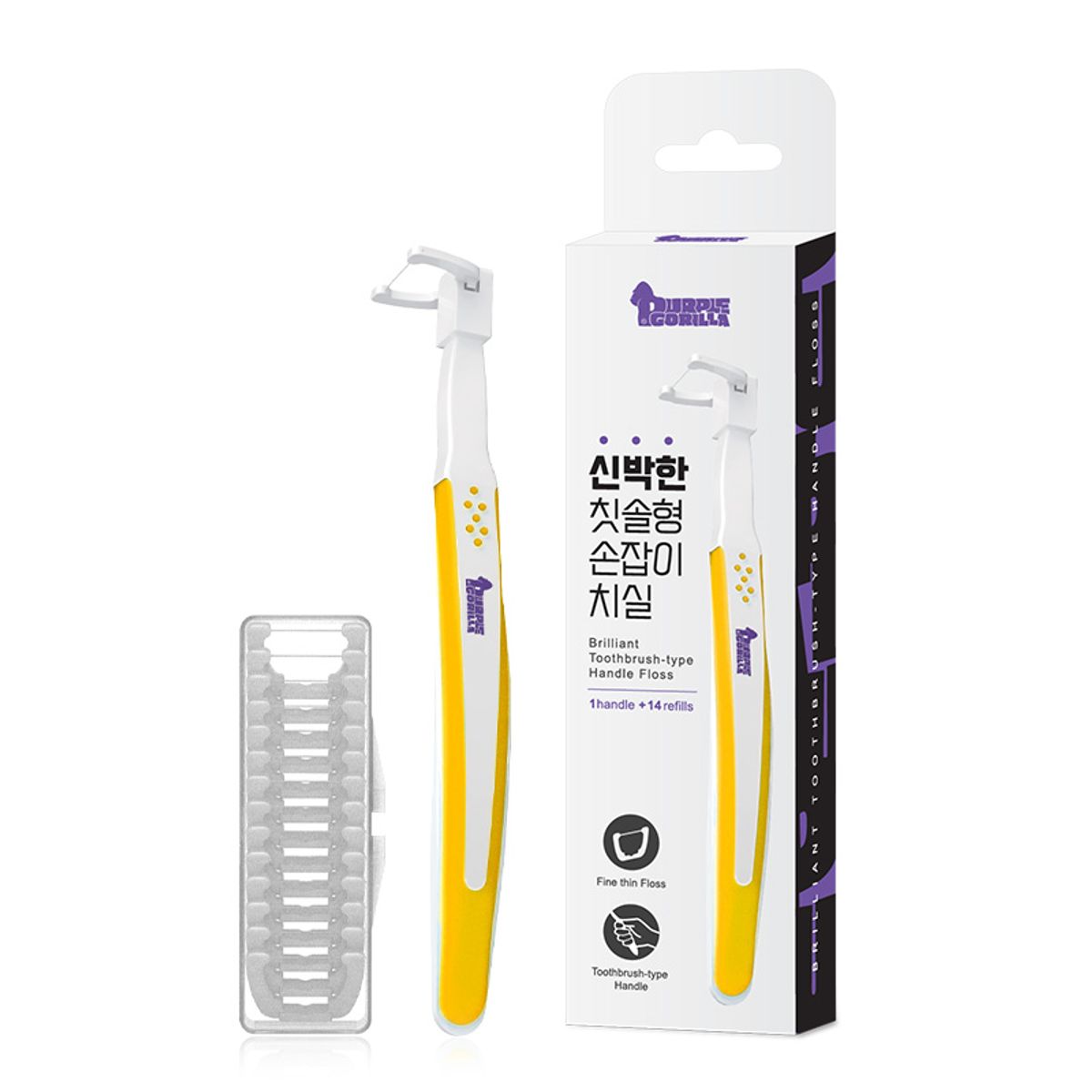 Innovative Toothbrush-Shaped Handle Dental Floss 1-Year Set (1 Orange Floss + 364 Refill Heads)