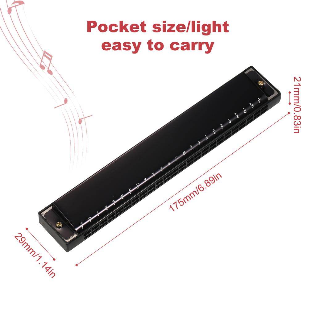 Harmonica Professional Harp Armonica Key of C 24 Hole Polyphony Diatonic Mouth Organ with Case for Blues Folk Jazz Pop
