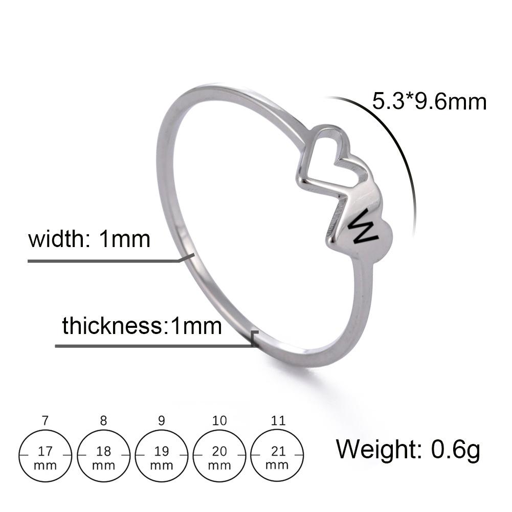 Fashion Stainless Steel A-Z 26 Letters Rings Double Heart Hollow Women Ring For Women Charm Wedding Finger Jewelry Gift