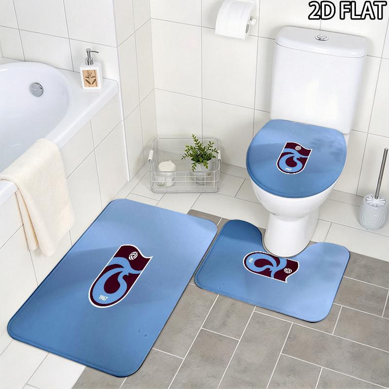 3pcs Trabzonspor2 Pattern Flannel Nonslip Absorbent Washable Decorative Bathroom Home Toilet Seat Cover Mat