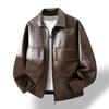 M-XL Leather Jacket Men's Spring and Autumn Men's Lapel Loose Trendy Brand Leather Jacket Fat Fat Fat Large Size Jacket