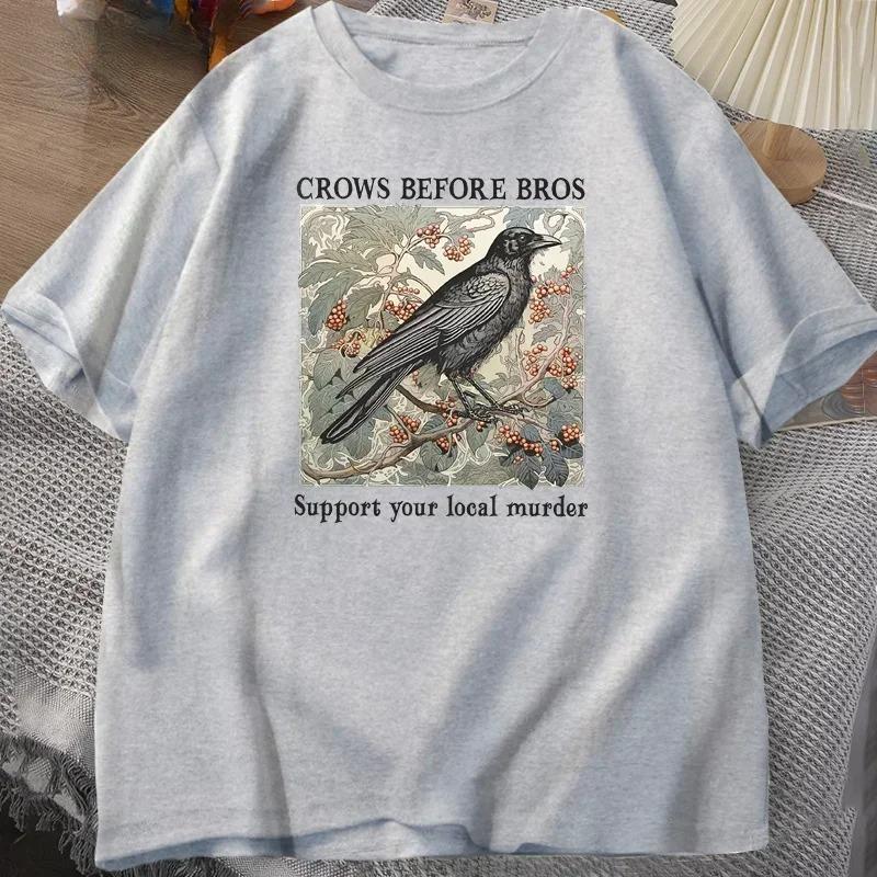 Funny Crows Before Bros Retro T Shirt Women Men Halloween Tshirt Casual Crewneck Short Sleeve Tee Dark Academia Clothing
