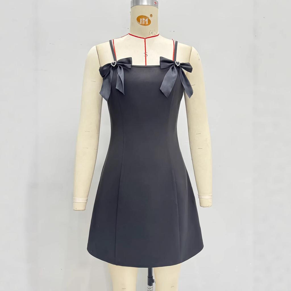 European and American Women's Elegant Slip Dresses, Bow Small Dresses, A-shaped Slim Short Skirts, Fashionable Influencer Playful Dresses