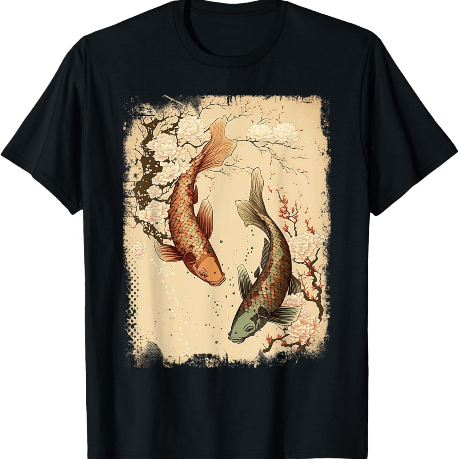 Nishikigoi Koi Carp Fish  Art Japan Cherry Blossom T-Shirt(11) S чёрный