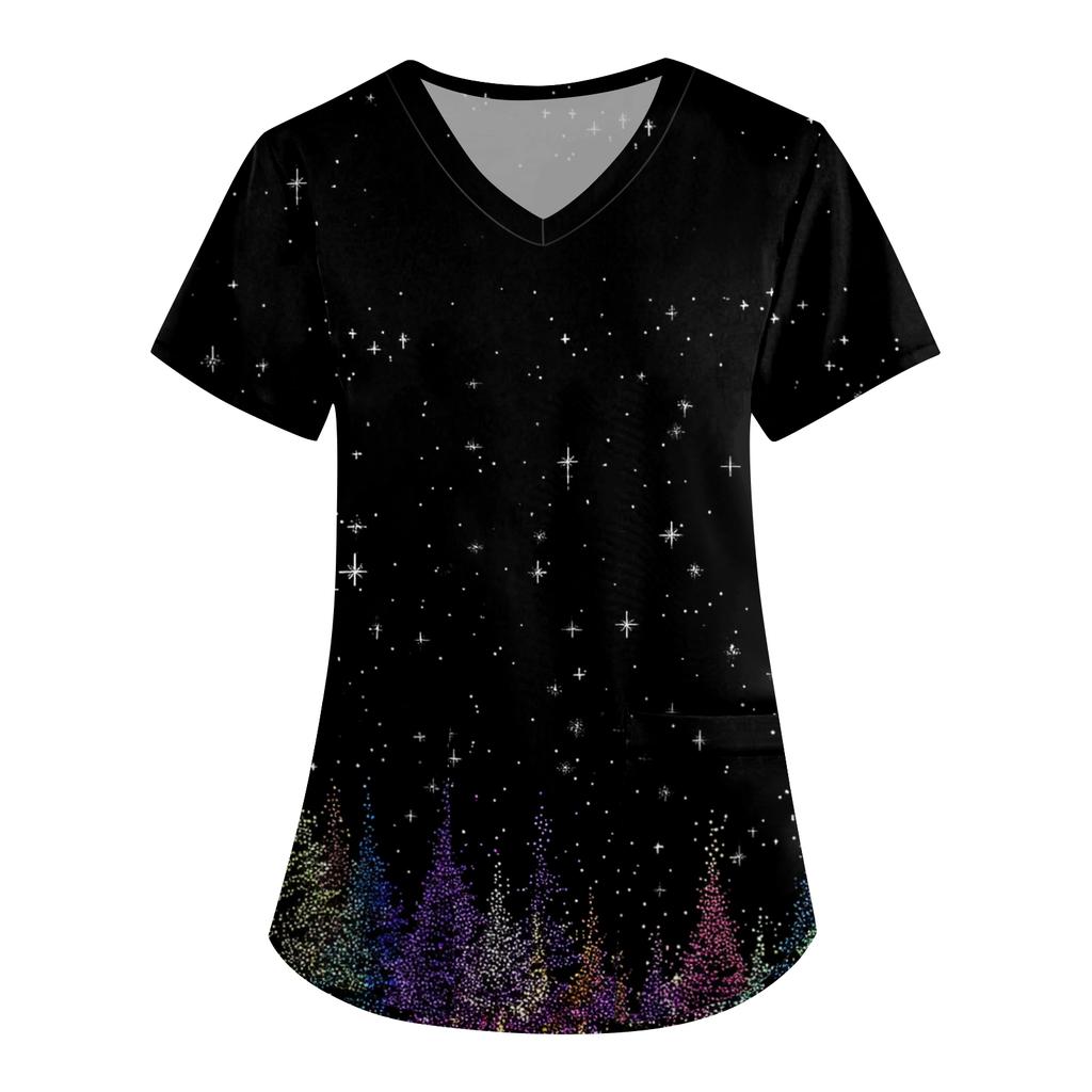 Dámská potisková uniforma Pracovní uniforma Výstřih do V Kapsy Základní Pulovr s krátkým rukávem