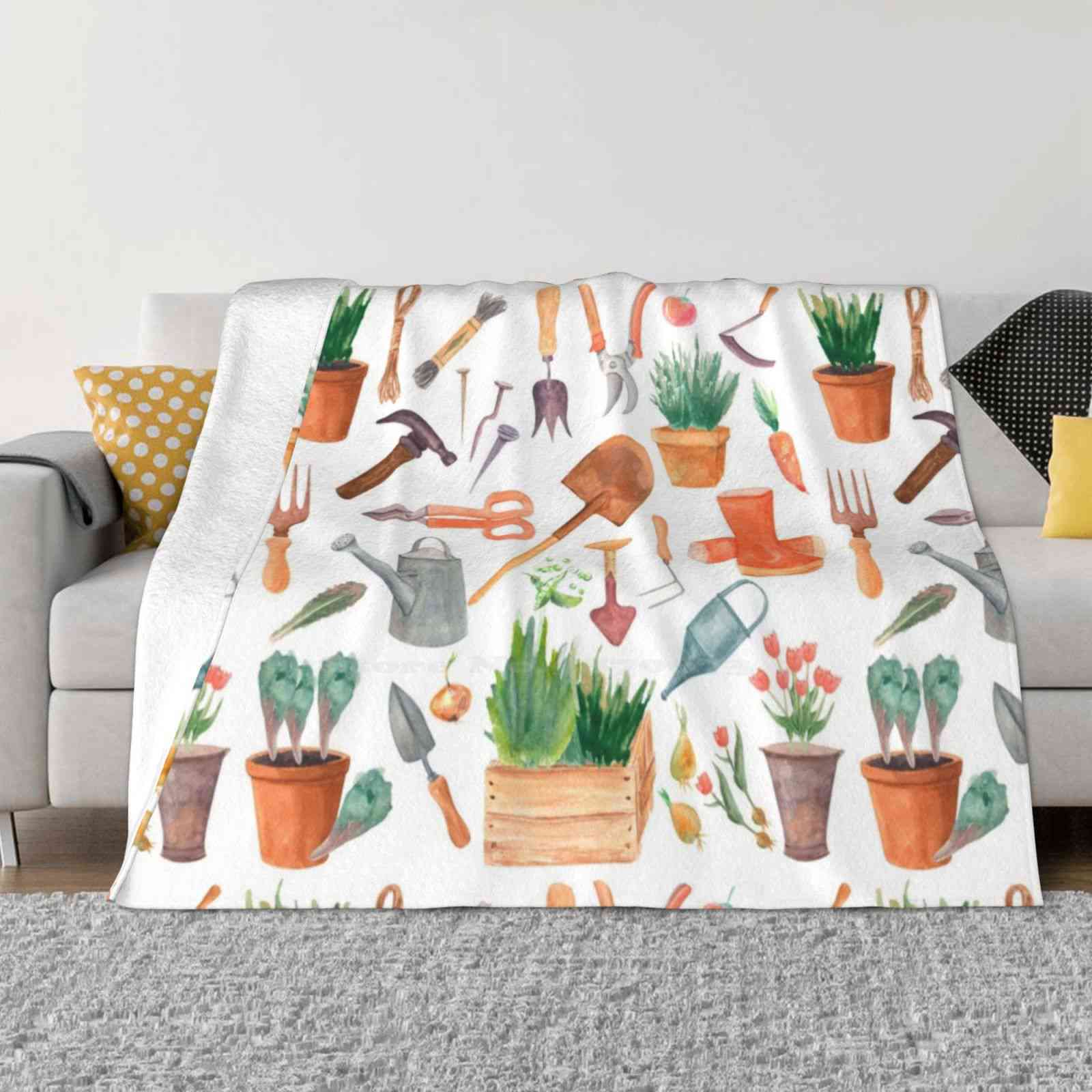 Garden Tools Pattern | Gardening Gear Fashion Soft Warm Flannel Blanket Garden Tools Hand Tools Gear Supplies Plants Watering 30x40in