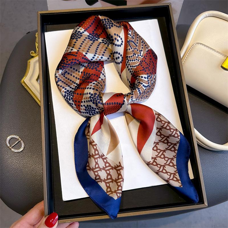 Spring Summer  Women Print Silk Scarf High Quality Luxury  Hairband Foulard 70*70Cm Ribbon Hijab Soft Neckerchief