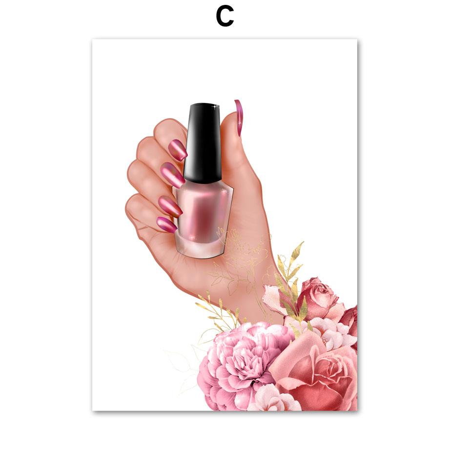 Nail Shapes Girl Hands Flower Nordic Posters And Prints Wall Art Canvas Painting Decor Pictures For Manicure Beauty Salon Room