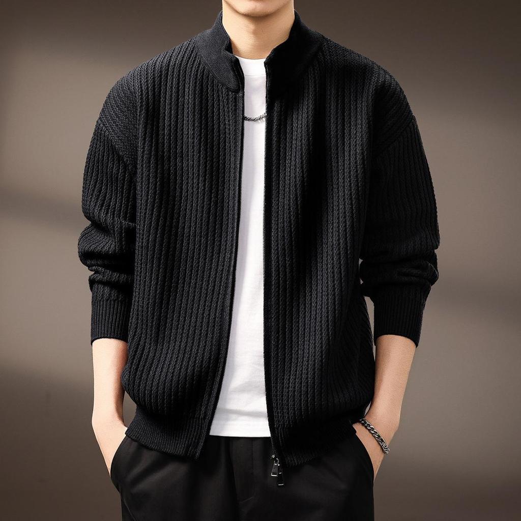 Men's High-End Stand Collar Cardigan Knit Jacket - Autumn/Winter Trendy Loose Sweater