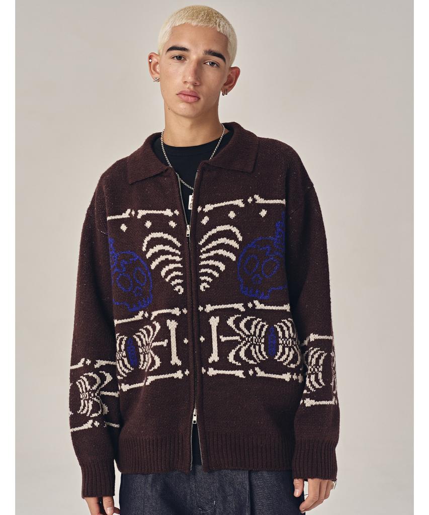 SUPERSUB Skeleton Heart Knit Zip-Up - Brown
