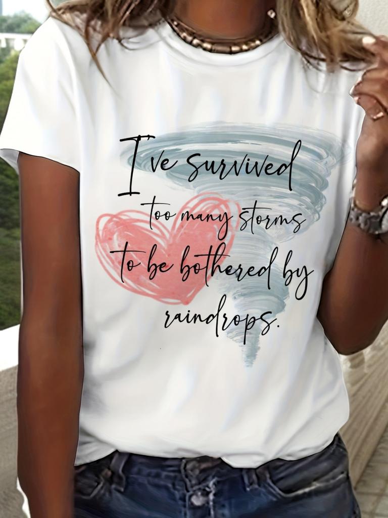 Aesthetic Unisex Short Sleeve TeeVintage Storm Theme Hand Lettered Slogan Print Crew Neck Y2K Streetwear Casual Graphic T Shirts
