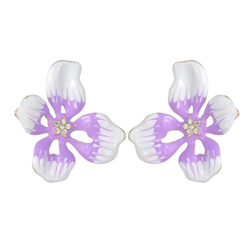 Atoztide New Exaggerated Colorful Flowers Earrings for Women Stainless Steel Zircon Flower Earring Romantic Wedding Jewelry Gift
