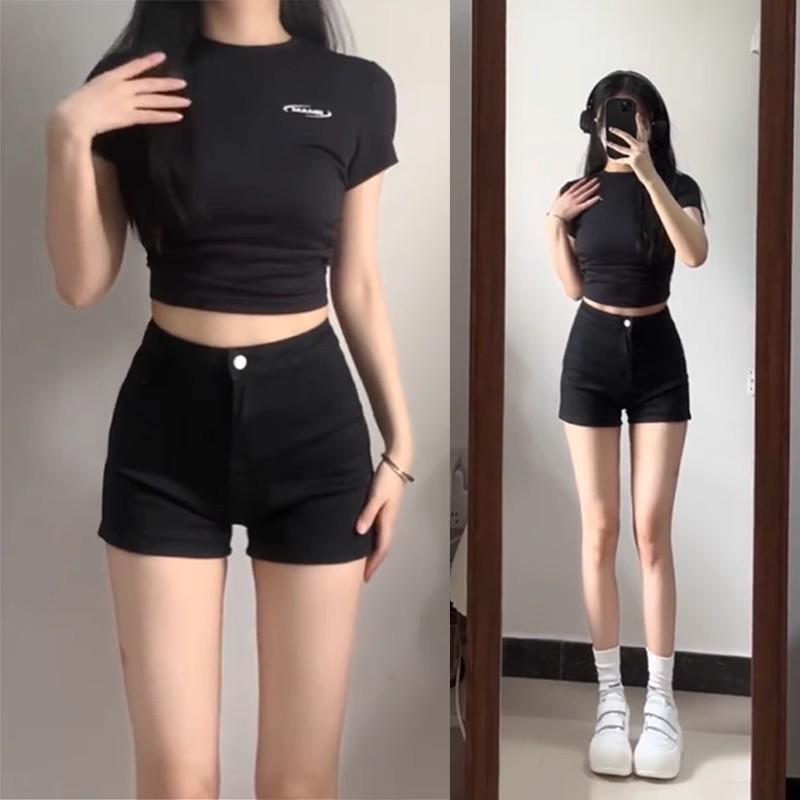 

Summer Sale: Women s Black High-Waist Butt-Lifting Denim Shorts M (Recommended 95-105 jin)