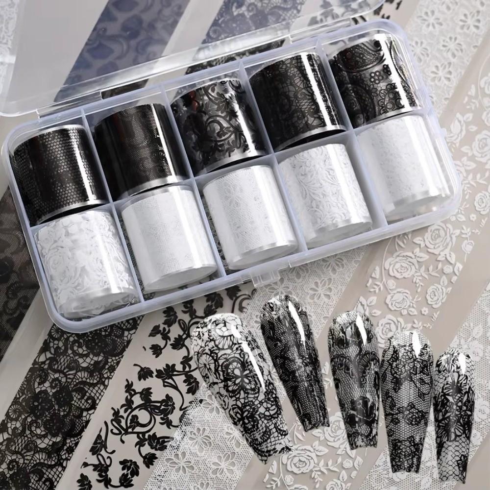 Lace Design Nail Foils Stripe Pattern Black White Nail Art Stickers Leopard Print Sequin Effect Nail Decals Nail Decoration