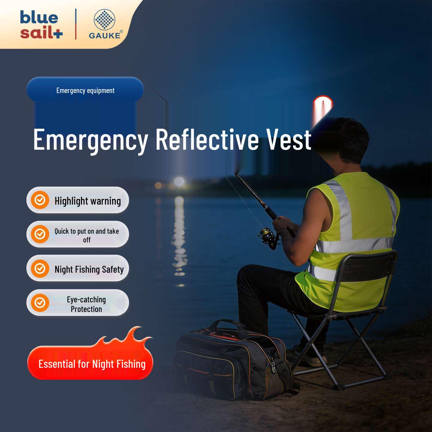 Blue Sail Medical High-Visibility Night Fishing Safety Vest - Reflective and Bright for Shore Fishing