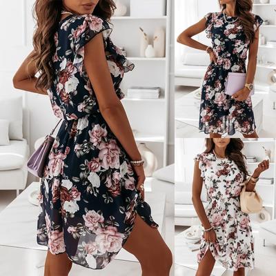 Modisches Damen-Kleid mit Schmetterlingsärmeln, lockeres Kleid mit Blumenmuster