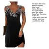 Women Summer Lace Stitching Sling Mini Dress V-neck Cold Shoulder Sleeveless Slim Fit Short Dress Streetwear