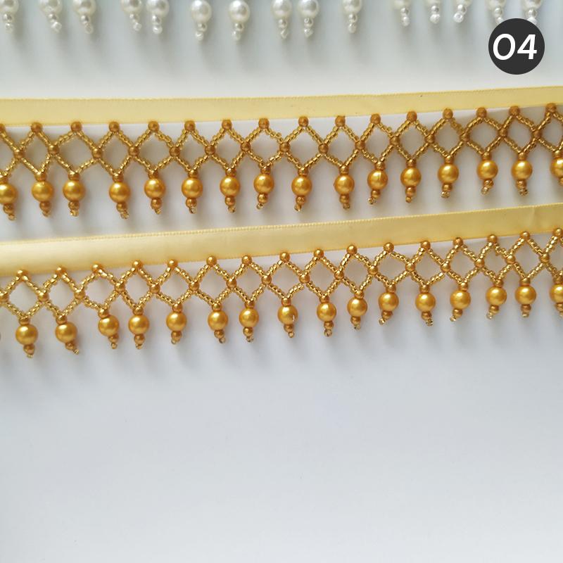 1 Yard Handmade Tassel Lace Trim Imitation Pearl Beaded Fringe For DIY Stage Dress Curtain Wedding Jewelry Upholstery Crafts