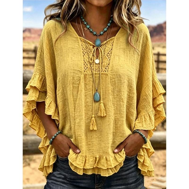 DICFY Women's Fashion Casual Summer Spring V-Neck Short Sleeve Blouses & Shirts