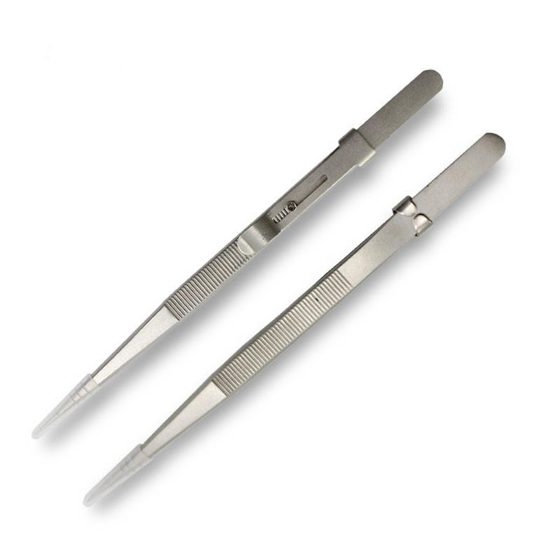 Anti-Slip Stainless Steel Jewelry Tweezers with Locking Slot for DIY Repair