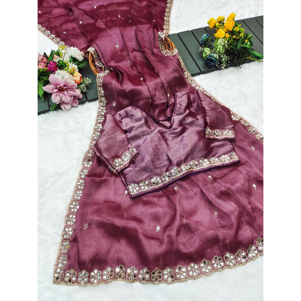 Beautiful Party Wear Mirror Work Saree Collection Presented
