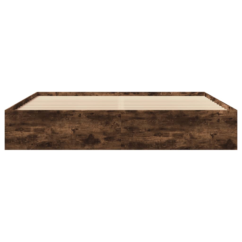Bed Frame without Mattress Smoked Oak Finish 200 x 200 cm Wood Based Material