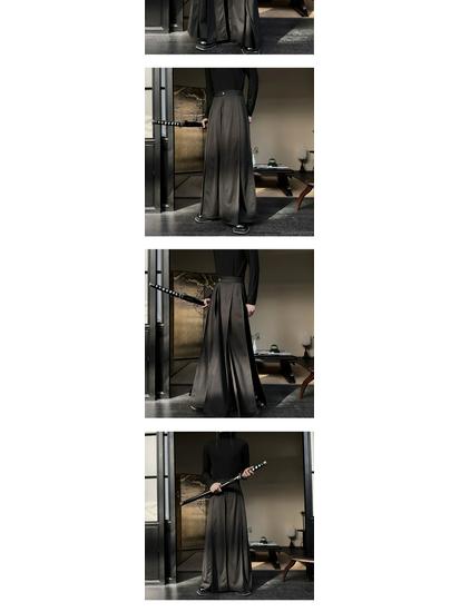 Men's Japanese Bushido Wide-Leg Slit Skirt Pants
